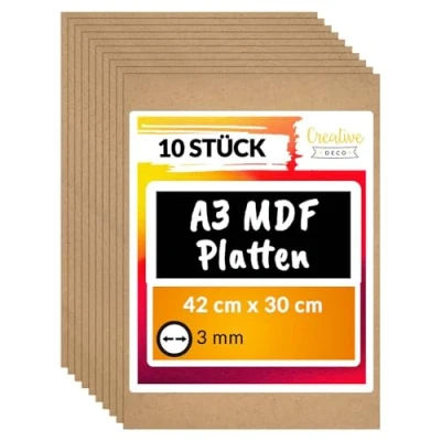 Abbildung von Creative Deco 10 x A3 MDF platten 420 300 3 mm Dünne Holz Perfekt für Laser, CNC Router, Modellierung, Durchbrochenes, Laubsäge