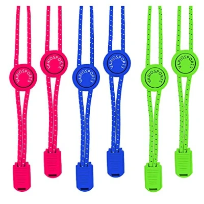 Abbildung von Elastische Schnürsenkel Flach oder mit Schnellverschluss 3xPack Variosports coole Sport praktische Alternative zu herkömmlichen runden Schuhbändern Pink navyblau neongrün