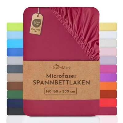 Abbildung von NatureMark Mikrofaser SPANNBETTLAKEN zum Sparpreis! viele Größen und Farben Markenware (140x200 160x200 cm, Bordeaux rot)