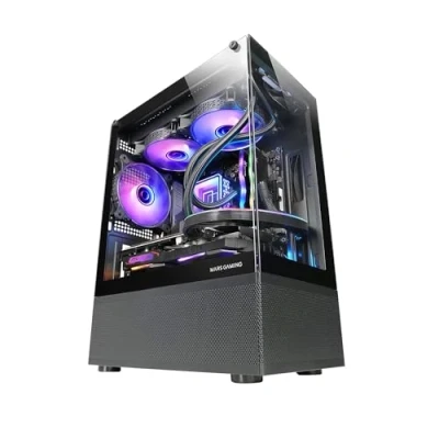 Abbildung von Mars Gaming MC SE, Micro ATX PC Gehäuse, Rahmenlose Glasfront und Seitenteile, Bodendesign mit Airtech Mesh Technologie, Mini Tower Doppelkammern, Unterstützung Flüssigkeitskühlung, Schwarz