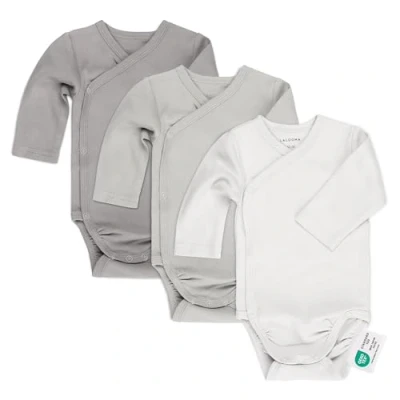 Abbildung von LaLoona Wickelbody Langarm 3er Pack Baby Body Set aus Baumwolle, Langarmbody mit Knöpfen, OEKO TEX® Standard 100 geprüft 62 68 Natur