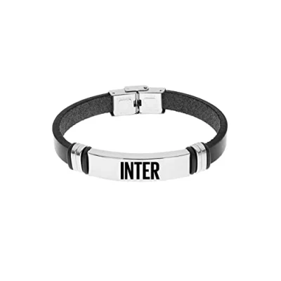 Abbildung von F.C. Internazionale Armband aus Edelstahl Leder, Herren, Schwarz Stahl, Taglia Unica, Edelstahl, Kein Edelstein.