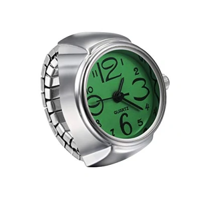 Abbildung von JewelryWe Ringuhr Fingeruhr Herren Damen rund Analog Quarz Elastisch Legierung Ring Uhr Uhrenring Grün