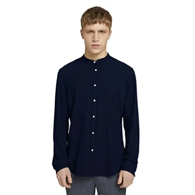Abbildung von TOM Tailor Denim Standup Collar Shirt Hemd, Herren, Größe: XXL, Navy small dobby