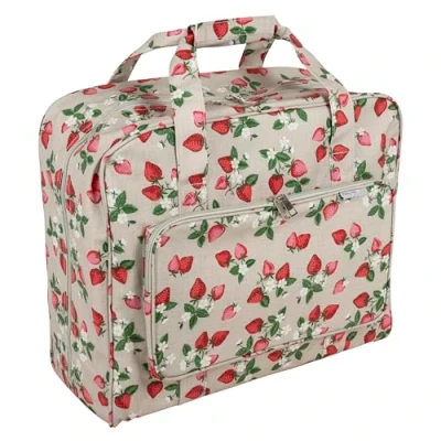 Abbildung von Hobby Gift Exklusive Nähmaschinentasche Gepolsterte PVC Tragetasche Zusätzliche Zubehöraufbewahrung 20 x 44 38 cm, Erdbeeren