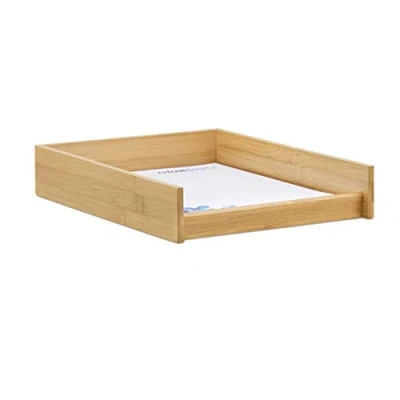 Abbildung von Relaxdays Dokumentenablage Holz, DIN A4 Papierfach, Büro, Schreibtisch, flach, Briefablage Bambus, BxT: 25x33 cm, Natur