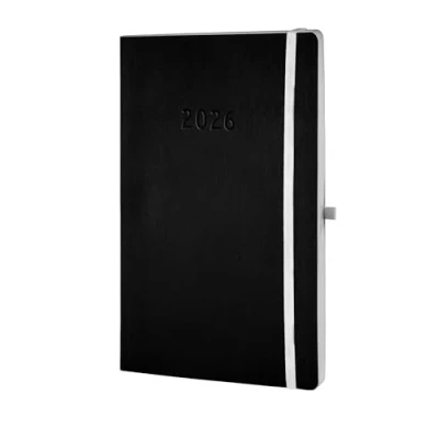 Abbildung von Chronoplan 50945 Buchkalender Kalendarium 2025 (Terminplaner A5 (135x210mm) mit Softcover, Tagesplaner, 1 Tag auf Seite, flexibler Stiftschlaufe, Einmerkband, Gummiverschluss) schwarz