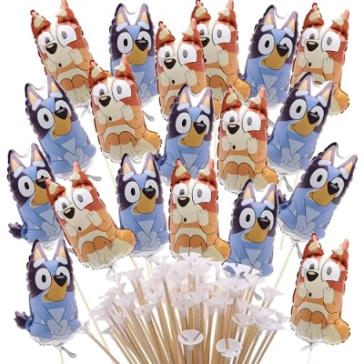 Abbildung von Toyland® 20er Pack Bluey &amp; Bingo Mini Charakterballons Stäbe und Becher inklusive Geburtstagsparty Dekoration
