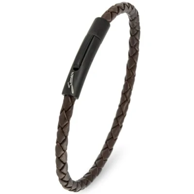 Abbildung von Simaru Lederarmband, 4mm geflochten für Frauen &amp; Männer, Echtleder Armband mit Edelstahl Hakenverschluss, Premium Qualität Made in Germany ((21cm Lenght L), Braun)