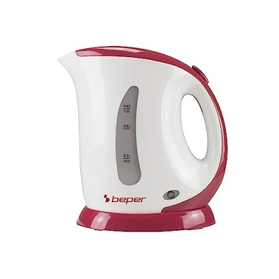 Abbildung von BEPER BB.050 Elektrischer Wasserkocher, Fassungsvermögen 1 l, Anzeige mit Skalierung, automatische Abschaltung, kein Wasser, schnelles Kochen, Electric Kettle, Rot