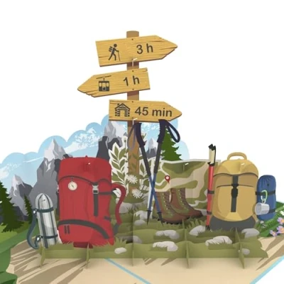 Abbildung von MOKIO® Pop Up Karte Wandern/Klettern 3D Grußkarte zum Geburtstag, Geburtstagskarte für eine Wanderung in den Bergen, Bergsteigen oder Wanderurlaub