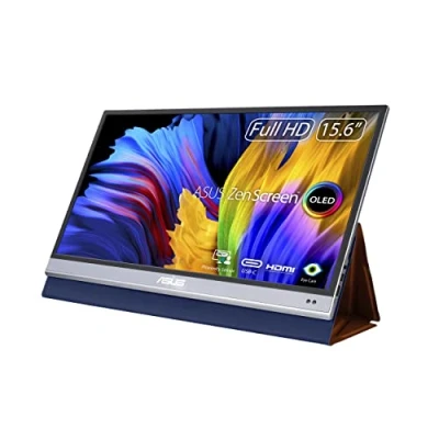 Abbildung von ASUS ZenScreen OLED MQ16AH 15,6 Zoll tragbarer USB Monitor 100% DCI P3, Full HD 1920x1080, 16:9, 1ms, HDR 10 650g leicht, Typ C USB, Mini HDMI, Autorotation, Smartcase, Stativ Sockel, glänzend