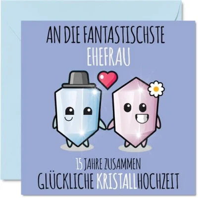 Abbildung von Stuff4 15. Hochzeitstag Karte Liebe 15 Jahre Zusammen Kristall Hochzeit Jahrestag Geschenke für Ehefrau Frau vom Ehemann Mann, 145mm Glückwunschkarten