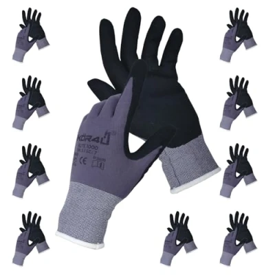 Abbildung von kör4u 10 Paar Arbeitshandschuhe Elite, atmungsaktiv und beschichtet, Schutzhandschuhe, Gartenhandschuhe Damen Mechaniker Handschuhe geeignet, hochwertige Nitril Beschichtung, ölbeständig