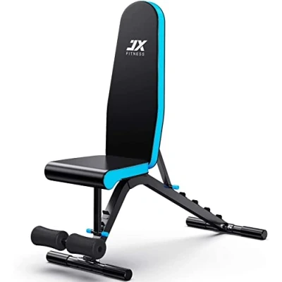 Abbildung von JX Fitness Hantelbank Verstellbar Multifunktions 90 Grad Trainingsbank als Schrägbank Flachbank Negativbank für Sit ups Bizeps Übung und Rückentrainer, Beinstütze Bauch