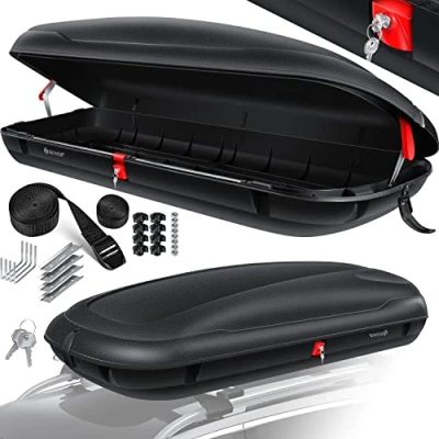 Abbildung von KESSER® Dachbox Auto Gepäckbox Autobox Gepäck Dachkoffer Dach Box Inkl. Zubehör + 2X Spanngurt Abschließbar Zentralverriegelung Universal geeignet für PKW, Vans oder SUVs Carbon Optik 480L