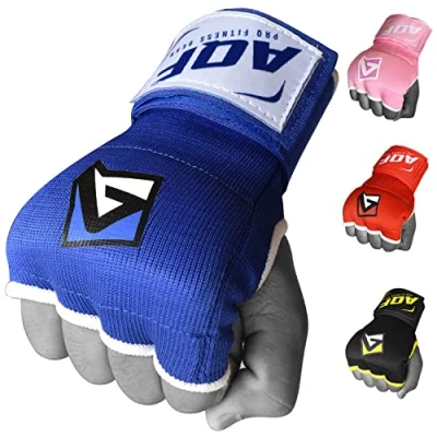 Abbildung von AQF Boxing Innenhandschuhe Handumschläge Faustpolsterbandagen MMA Gel Strap Mitts Kickboxing (Blau, S)