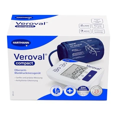 Abbildung von Veroval compact Blutdruckmessgerät Oberarm, einfaches Messen, klinisch validiert, Manschettensitzkontrolle, erkennt Herzrhythmusstörungen