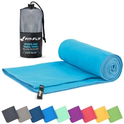 Abbildung von Fit Flip Mikrofaser Handtuch kompakte Microfaser Handtücher ideal als Sporthandtuch, Reisehandtuch, Strandtuch schnelltrocknend und leicht Badetuch groß (50x100cm, Himmelblau)