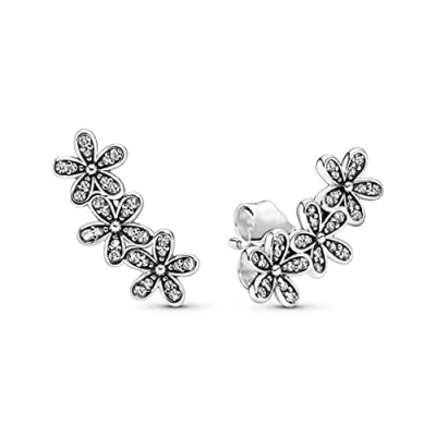Abbildung von PANDORA Moments Gänseblümchen Ohrstecker aus Sterling Silber mit klarem Cubic Zirkonia zum Fixieren am Ohrläppchen