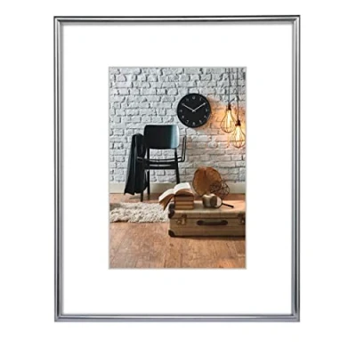 Abbildung von Hama Bilderrahmen Sevilla DIN A3 (29,7x42 cm) (Fotorahmen mit Papier Passepartout 18x24 cm, Rahmen aus bruchsicherem Kunststoff Glas zum Aufhängen) silber matt