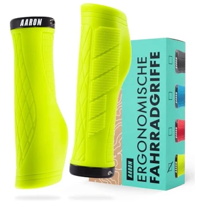 Abbildung von AARON FIT Fahrradgriffe mit Gel Dämpfung Sportliche Lenkergriffe aus rutschfestem Gummi Lock On geeigent für E Bike, Trekkingrad, Mountainbike, Crossbike, Fixie u.v.m. Gelb