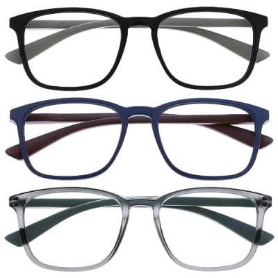 Abbildung von OPULIZE Max Lesebrille 3er Pack Klassische große rechteckige Fassung Brillen in mattem Schwarz, Blau und Grau Herren Damen Unisex RRR78 137 +2,00