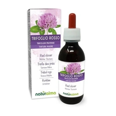 Abbildung von Rotklee oder Wiesenklee (Trifolium pratense) Kraut mit Blüten Alkoholfreier Urtinktur Naturalma Flüssig Extrakt Tropfen 120 ml Nahrungsergänzungsmittel Veganer