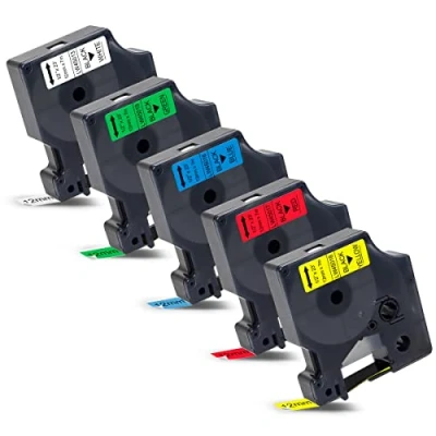 Abbildung von 5x Labelwell 0.47 12mm x 7m Kompatibel Schriftband Ersatz für Dymo D1 45013 45016 45017 45018 45019 LabelManager 160 210D 360D 280 420P 500TS Labelpoint 350 250 150 100 Labelwriter 450 Duo