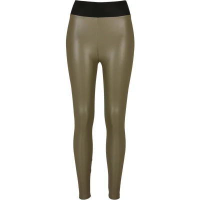 Abbildung von Urban Classics Damen Ladies Faux Leather High Waist Leggings Olive, 3XL