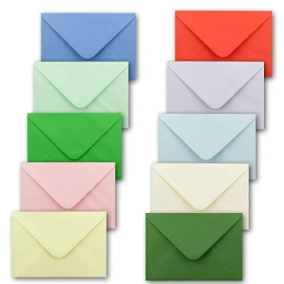 Abbildung von 25x farbige Brief Umschläge gemischt DIN C6 114 x 162 mm 100gr Bunte Mischung Nassklebung Ohne Futter Gustav NEUSER