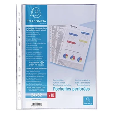 Abbildung von Exacompta 5990E 10er Pack Premium PP Kunststoff Prospekthüllen. für DIN A4+ 24 x 32 cm transparent glasklar oben offen Klarsichtfolie Plastikhülle Klarsichthülle ideal Ordner und Ringbücher