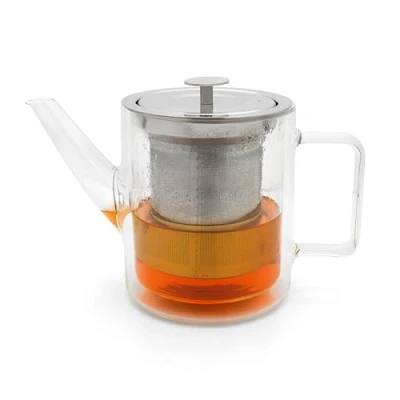 Abbildung von Bredemeijer kleine gläserne Retro Teekanne 1.0 L doppelwandig isolierende Glaskanne mit Tee Filter aus Edelstahl