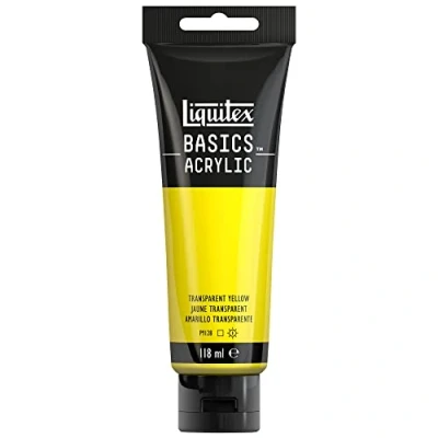 Abbildung von Liquitex 8870062 Basics Acrylfarbe, monopigmentierte Künstlerpigmente, lichtecht, mittlere Viskosität, Archivqualität, seidenglänzender Finish, 118ml Tube Transparentgelb