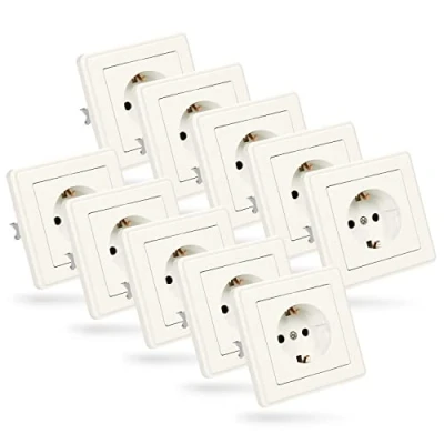 Abbildung von ABSINA 10x Steckdosen Set komplett für Unterputz Steckdose weiß 250V AC, 16A, IP20 inkl. Rahmen, Einsatz &amp; Abdeckung Steckdose, Steckdosenset, Unterputzsteckdose