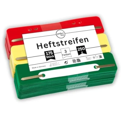 Abbildung von perfect line 175 Heftstreifen, 3 Farben 4 Fach Lochung, aus recycelbarem PP Kunststoff Made in Germany