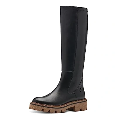 Abbildung von MARCO TOZZI by Guido Maria Kretschmer Damen Langschaftstiefel ohne Absatz aus Kunstleder Kniehoch, Schwarz (Black/Nature), 38