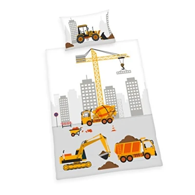 Abbildung von Herding BABY BEST Kleinkinder Bettwäsche Set, Jana Baustelle Wendemotiv, Bettbezug 100x135cm, Kopfkissenbezug 40x60cm, Flanell/Biber