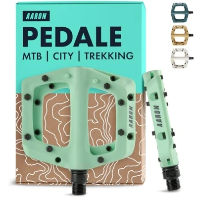 Abbildung von AARON Dirt Pedale aus Kunstoff mit hochwertigen Industrie Kugellager, rutschfest durch Top Grip &amp; Flat Design, Plattform Fahrradpedale für Dirtbike, E Bike, Mountainbike (MTB) Trekking in Mint