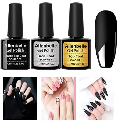 Abbildung von Allenbelle UV Nagellack Set 3 Farben Mit Geschenkbox,Gel Geschenkset,Shellac Gel Nail Art,Soak Off LED Nagellack(Matte top coat with base coat)