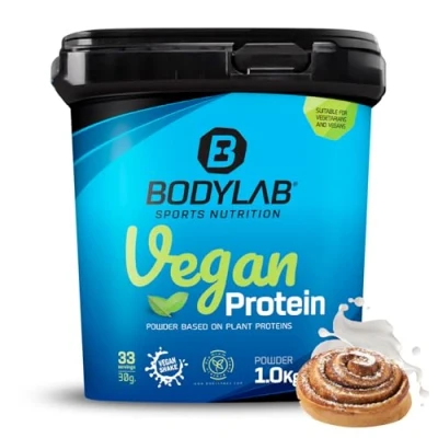 Abbildung von Bodylab24 Vegan Protein Zimtschnecke 1000g, 100% veganes Proteinpulver aus Ackerbohnen, Erbsen und Kürbiskernprotein, mit 80g Eiweiß je 100g Pulver, ideal für den Muskelaufbau erhalt