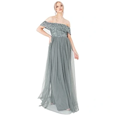 Abbildung von Maya Deluxe Damen Embellished Hight Empire Waist Sleveless Tulle W Bridesmaid Dress, Misty Green, 44 EU ( UK 16)