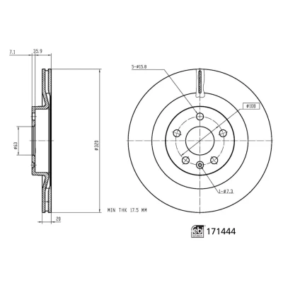 Abbildung von FEBI BILSTEIN 171444 Bremsscheibe Hinterachse 320 20 5 108 innenbelüftet beschichtet hochgekohlt VOLVO: V90 II Estate, XC90 II, XC60