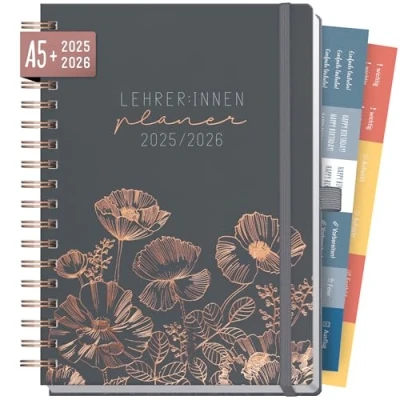 Abbildung von Häfft® Lehrer Planer 2025/2026 A5+ Deluxe &quot;Poppy&quot; Hardcover Lehrerkalender, Schuljahresplaner mit Spiralbindung, Schulplaner nachhaltig &amp; klimafreundlich