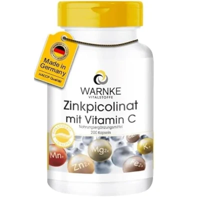 Abbildung von Zink + Vitamin C 15mg pro Kapsel aus Zinkpicolinat 200 Kapseln hochdosiert &amp; vegan Warnke Vitalstoffe Deutsche Apothekenqualität
