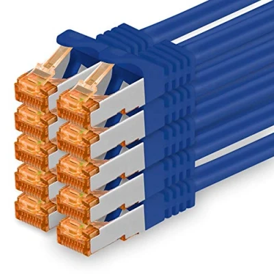 Abbildung von 1aTTack.de 2m Cat.7 Netzwerkkabel Blau 10 Stück Gigabit Ethernet LAN Kabel 10000 Mbit S Patchkabel Cat7 FTP PIMF Schirmung LSZH Rohkabel Rj45 Stecker Cat 6a x 2 Meter