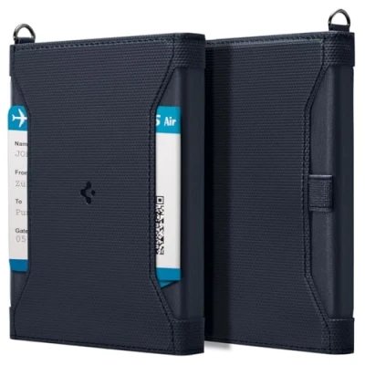 Abbildung von Spigen Reisepass Hülle mit RFID Blockierung und SIM Karten Pin Passport Cover aus Kunstleder Marineblau