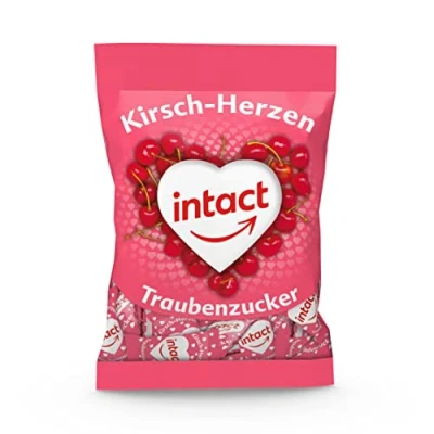Abbildung von intact (Kirsch Herzen) Traubenzucker im Beutel 75g Bonbons einzeln verpackt