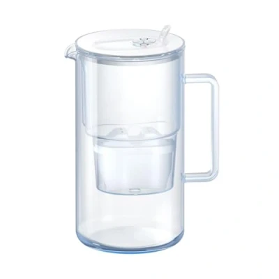 Abbildung von AQUAPHOR Glas Wasserfilterkanne Weiß inkl. 1 MAXFOR+ Filter I Karaffe im Design mit leicht befüllbaren Klappdeckel Reduziert Kalk, Chlor &amp; Mikroplastik Eleganter Wasserfilter 2,5l