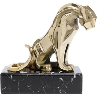 Abbildung von Kare Design Deko Figur Lion on Marble, Gold, Objekt, Löwen Motiv, Aluminium, Glas Sockel, handgearbeitet, Unikat, 34x31x20 cm (H/B/T)